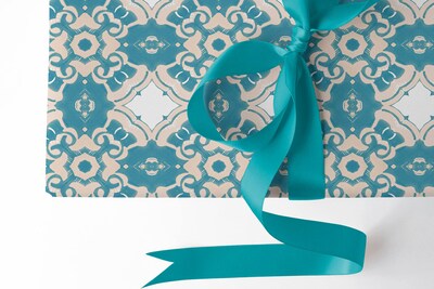 Wrapping Paper by the Yard ~ Alexandria Turquoise Medallion Paper 30" wide, Wrapping Paper Rolls [Gift Wrap, All Occasion] - image4